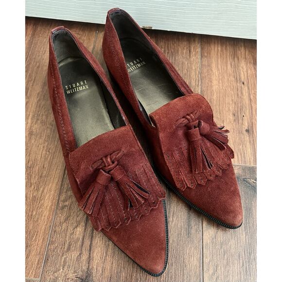 STUART WEITZMAN Avatass Terracotta Suede Kiltie Tassel Loafers - Picture 7 of 10